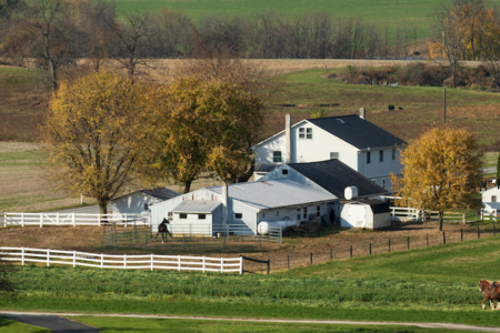 Amish farm in Autumn Gap, USA - November 11, 2023. Amish farm in Autumn, Lancaster County, Pennsylvania, USA